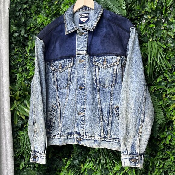 VTG PEPE JEANS LONDON Jacket Men L Blue Acid Wash Denim Trucker Hong Kong 2172 - Picture 1 of 16
